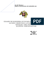 Examen de Ingenieria Economica Alumno: Jhaen Paul Lavado Ramírez Ronaldo Jara Chavez Docente: Jose Ronald Sirlopu
