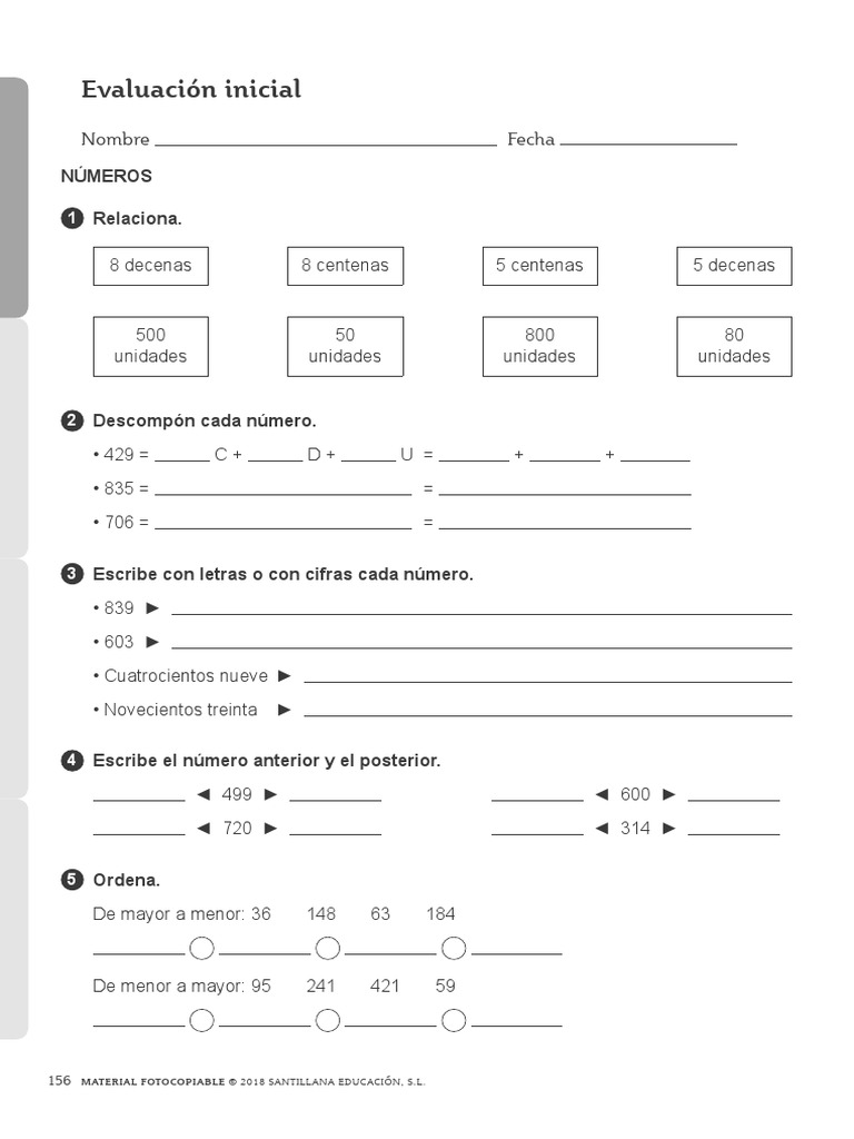 Evaluacion Inicial Matematicas 3 Primaria Santillana | PDF | Educación ...