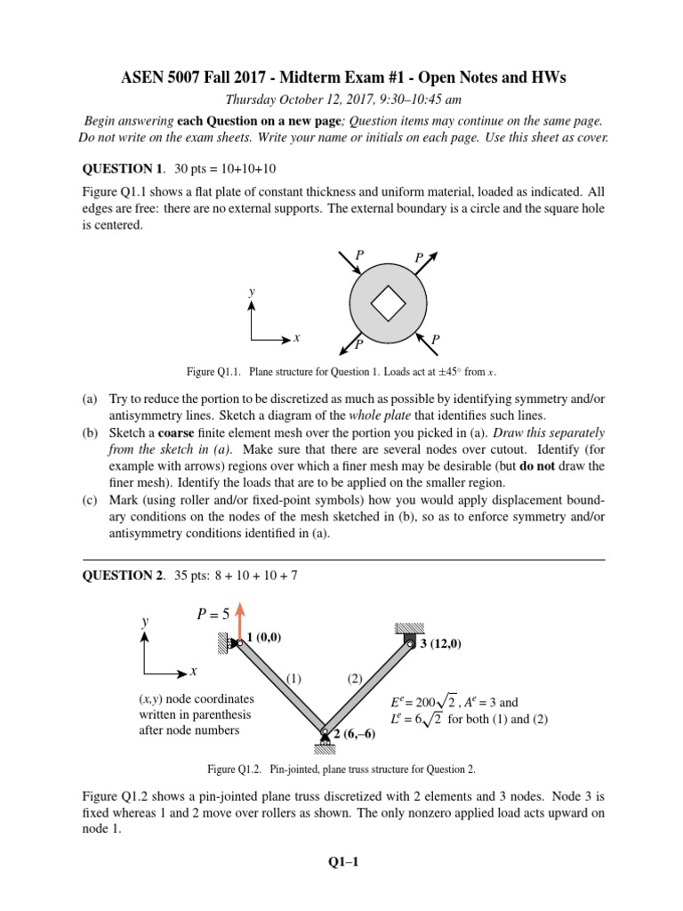 ASEN 5007 Fall 2017 Midterm Exam 1 | PDF | Mechanics | Analysis
