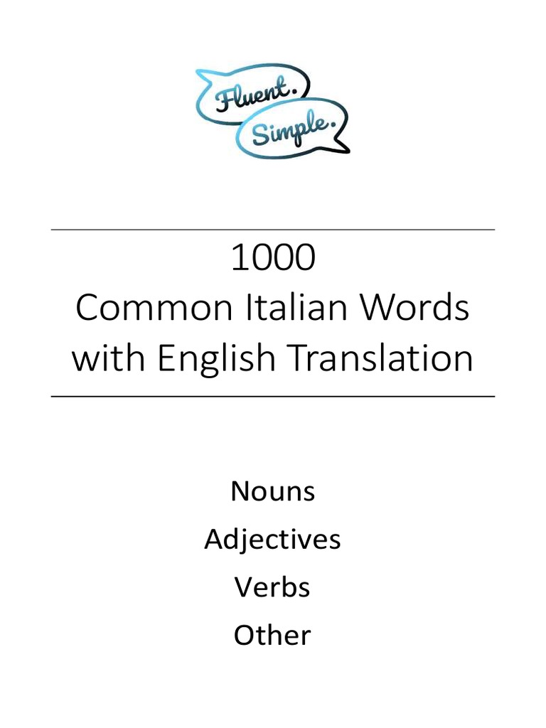 Top 1000 Most Common Italian Words With English Translation PDF | PDF