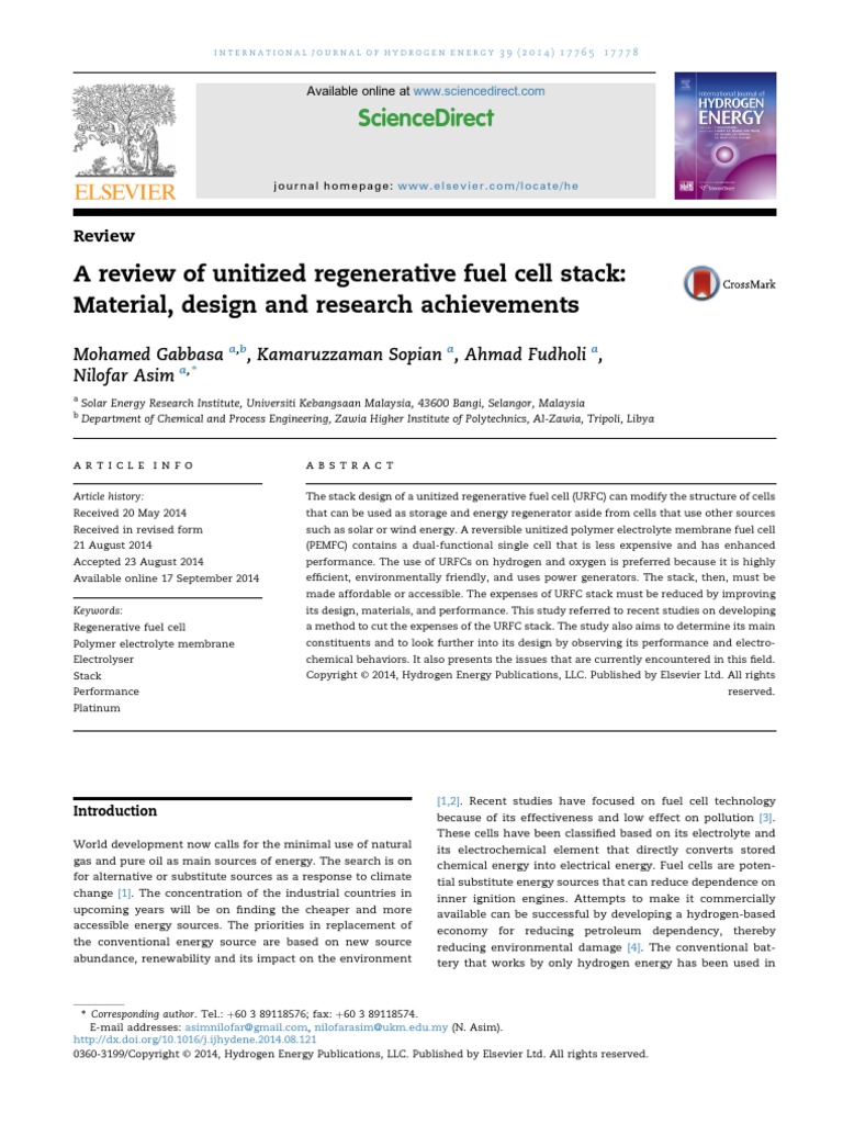A Review of Unitized Regenerative Fuel Cell Stack PDF Fuel Cell Electrochemistry