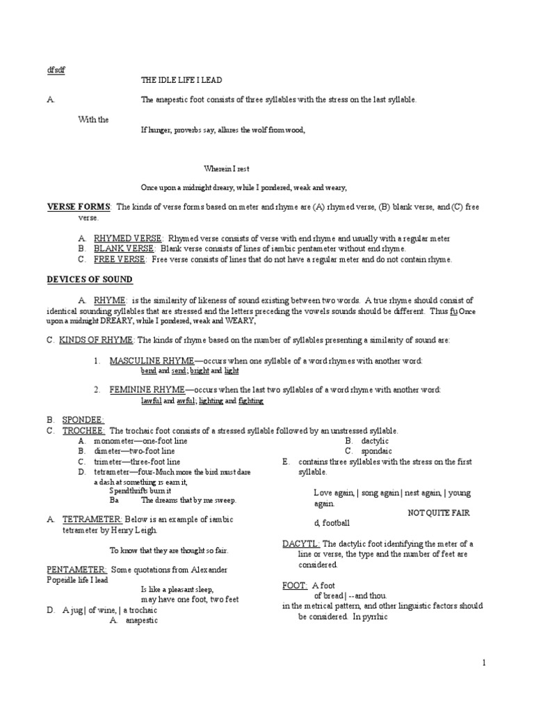 VERSE FORMS The Kinds of Verse Forms Based On Meter and Rhyme Are (A