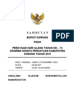 Sambutan Bupati Pada Perayaan Hari Kesatuan PKK, KB, Kesehatan 40 Dan Bulan Bhakti 2012