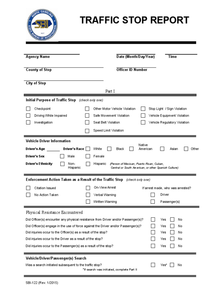 Traffic Stop Report Template | PDF | Traffic Stop | Criminal Law