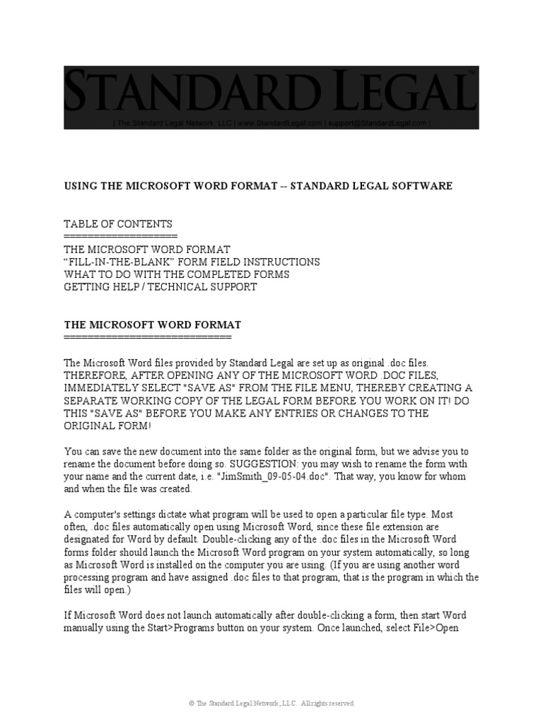 Using The Microsoft Word Format - Standard Legal Software | PDF ...