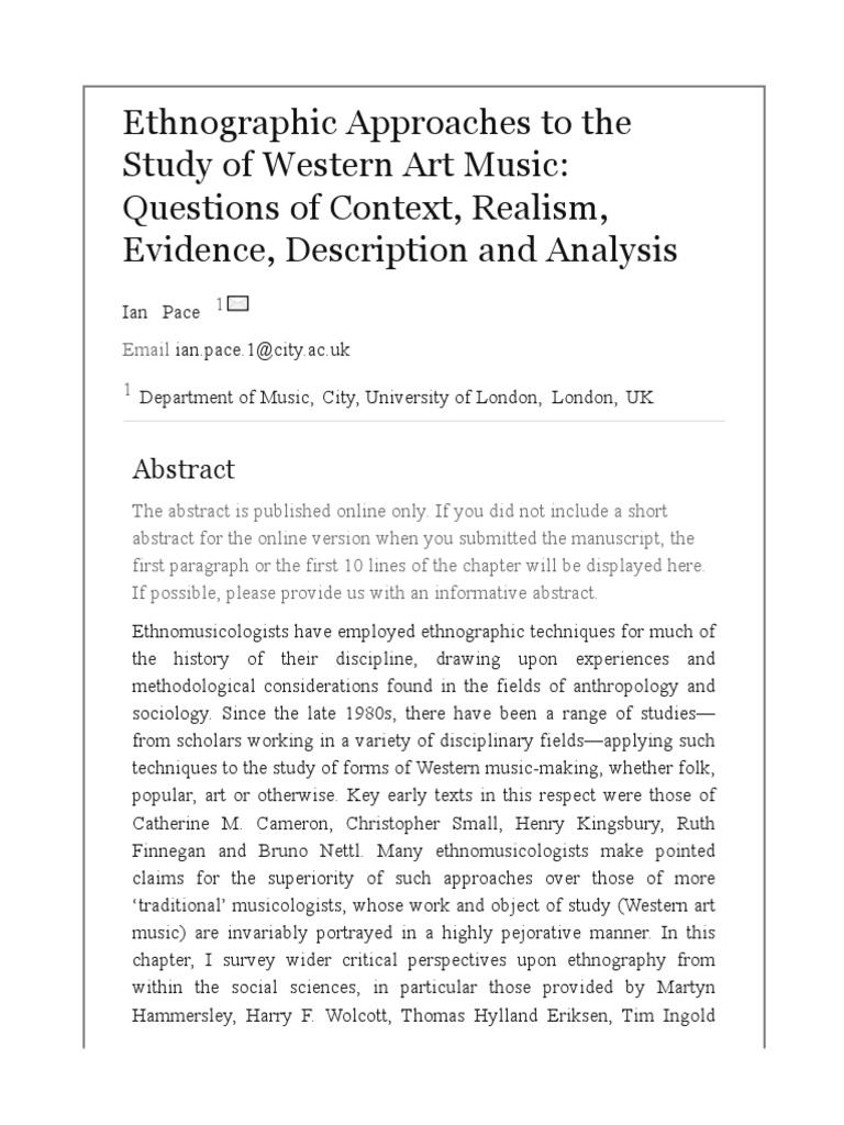 Pace, Ian Ethnographic Approaches To The Study of Western Art Music