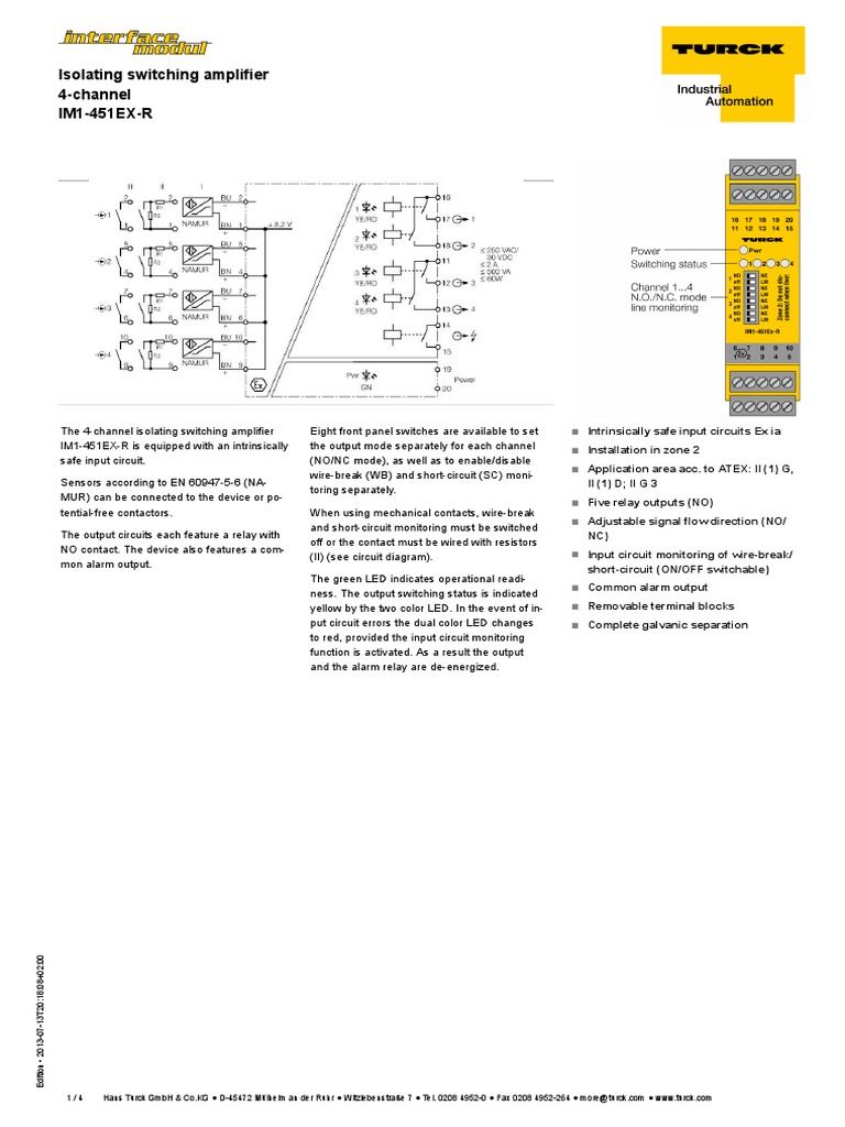 Isolating Switching Amplifier 4Channel IM1451EXR PDF Relay