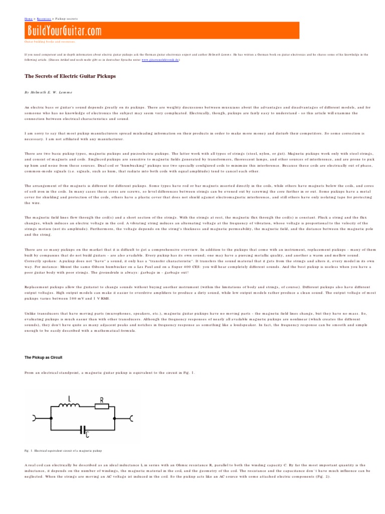 The Secrets of Electric Guitar Pickups by Helmuth E. W. Lemme PDF