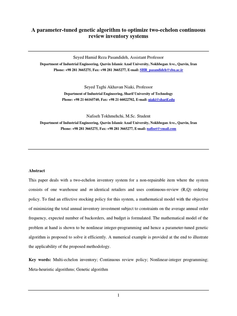 Genetic Algorithm for Inventory Optimization | PDF | Inventory ...