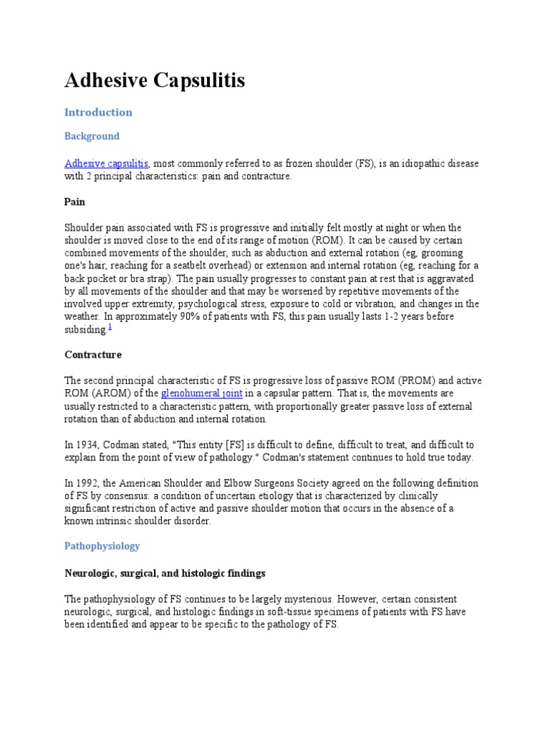 Adhesive Capsulitis PDF Physical Therapy Pain