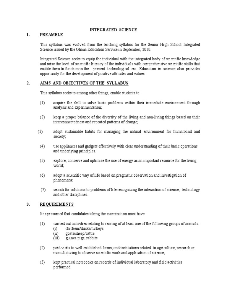 SHS Integrated Science Syllabus 2025 | PDF | Nutrients | Photosynthesis