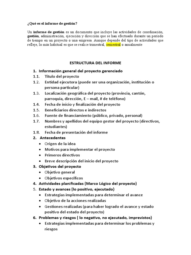 Estructura del Informe de Gestión | PDF