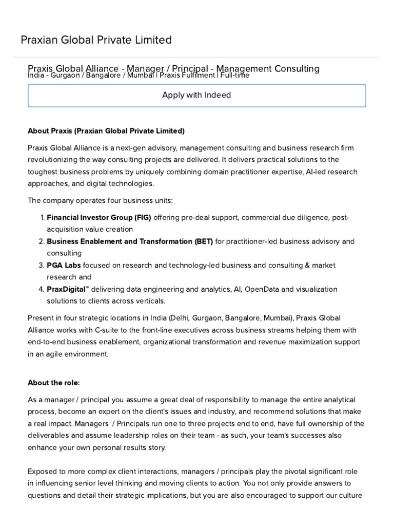 Praxis Global Alliance Manager Principal Management Consulting at Praxian Global Private