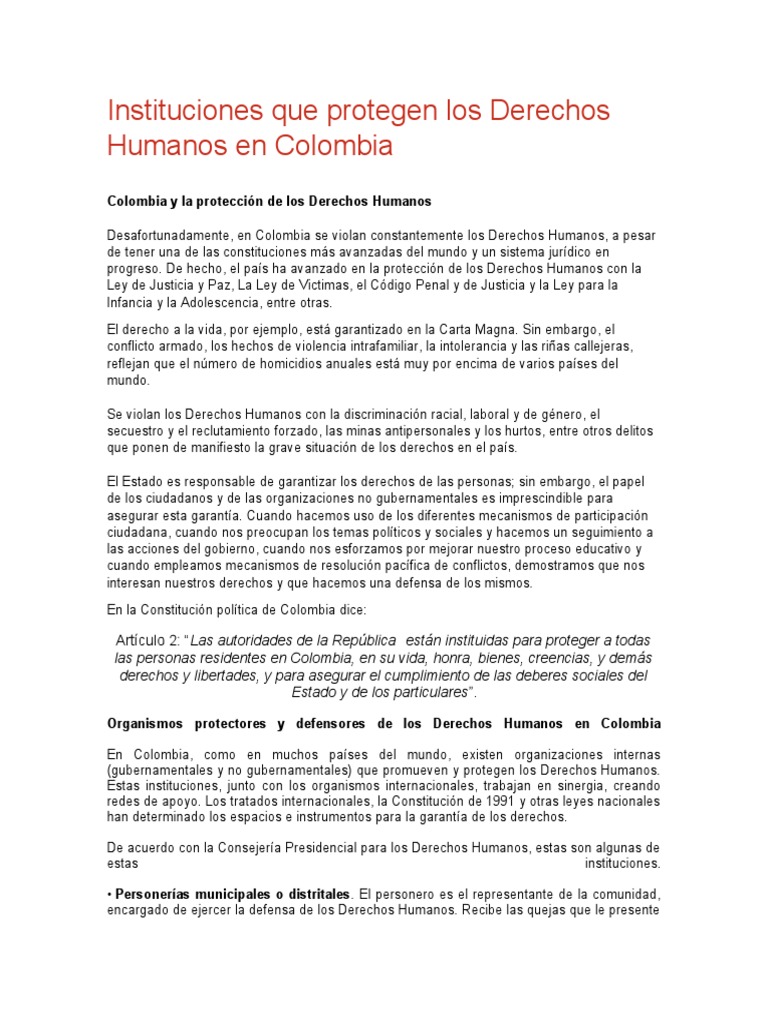 Instituciones Que Protegen Los Derechos Humanos en Colombia | PDF ...