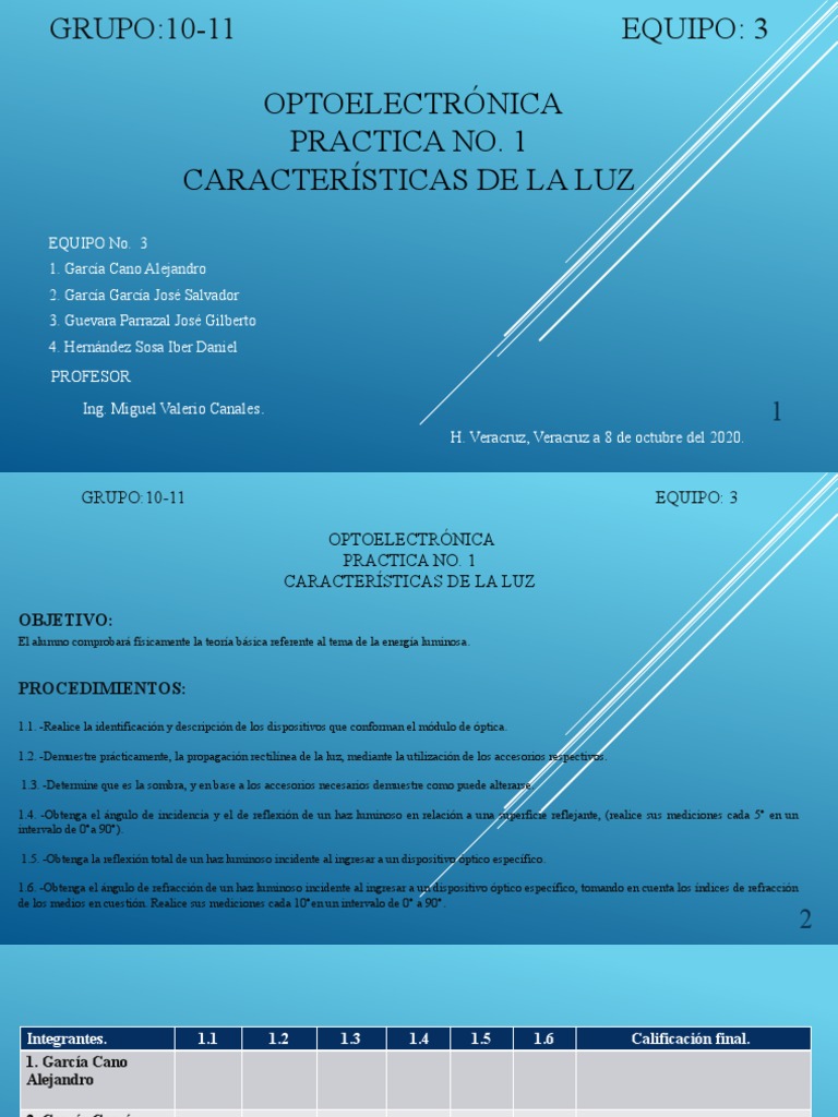 2PRÁCTICA N°1 Equipo 3 Optoelectronica PDF Ligero Óptica