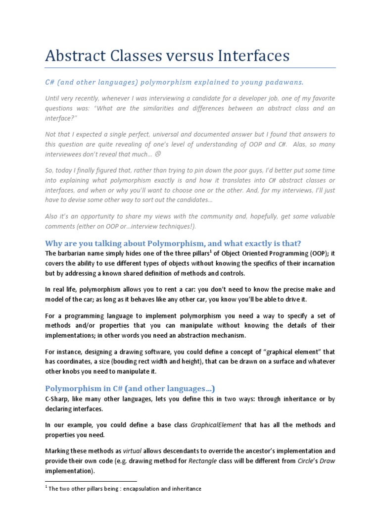 Abstract Classes Versus Interfaces C (And Other Languages