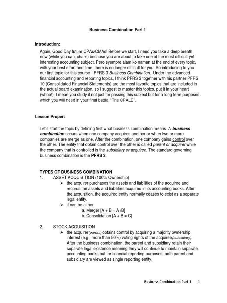 Business Combination - Part 1 | PDF | Subsidiary | Mergers And Acquisitions