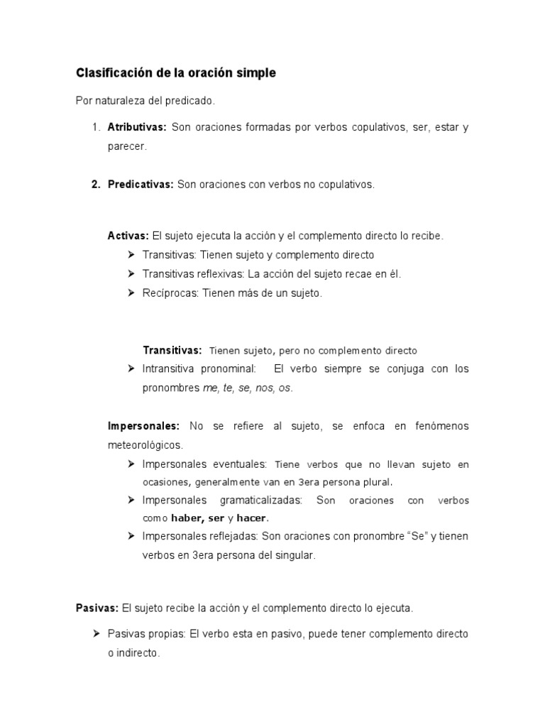 Clasificación de Oraciones Simples | PDF | Artes del Lenguaje y ...