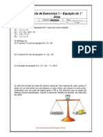 Lista de Exercícios 1 - Equação Do 1° Grau