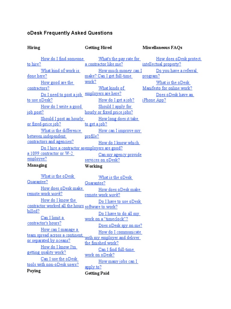 Odesk Frequently Asked Questions | PDF | Employment | Telecommuting