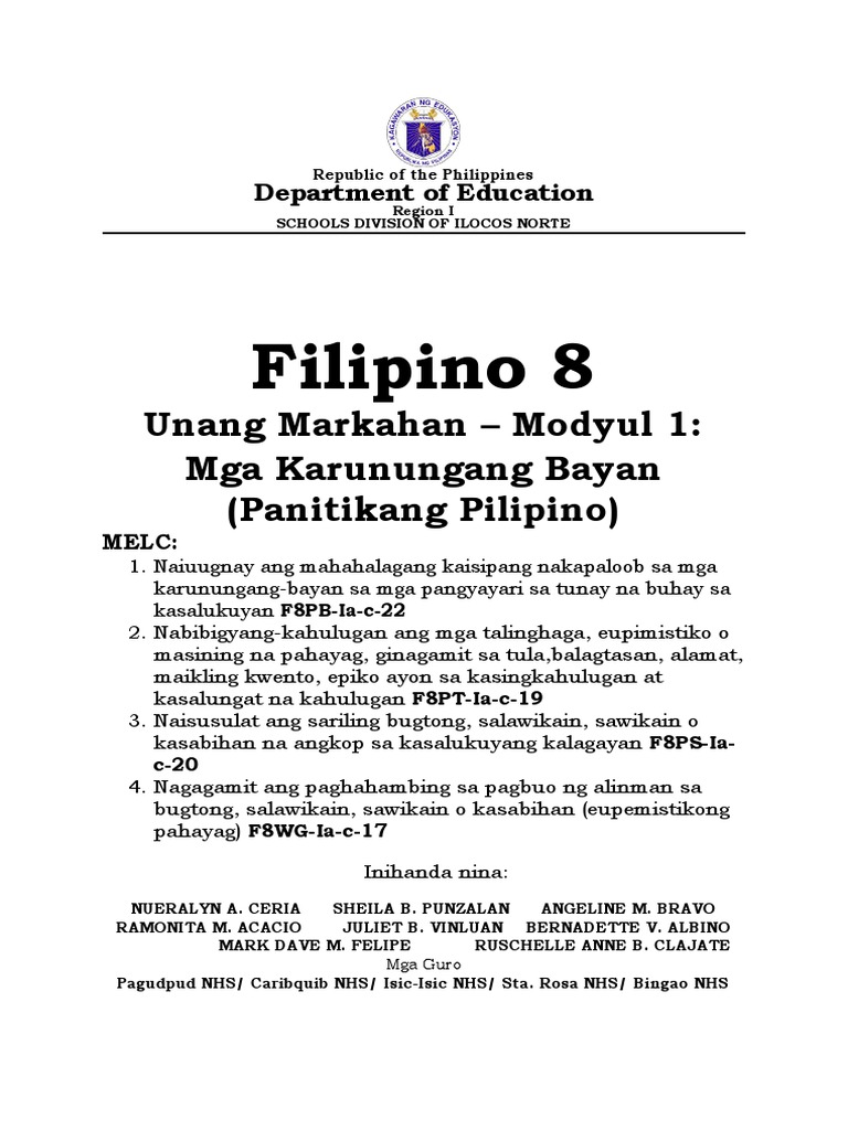 Modyul 1 Filipino 8 Pdf