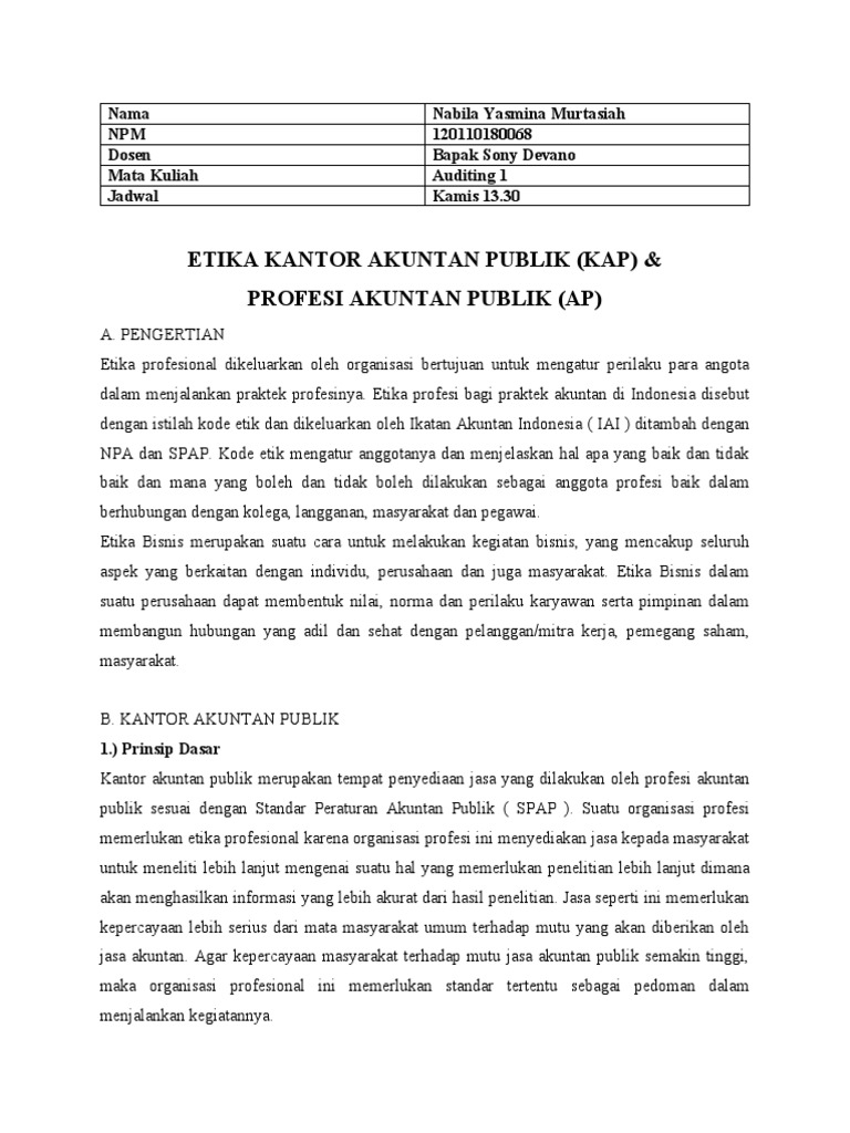 Etika KAP dan Profesi Akuntan Publik | PDF | Bisnis