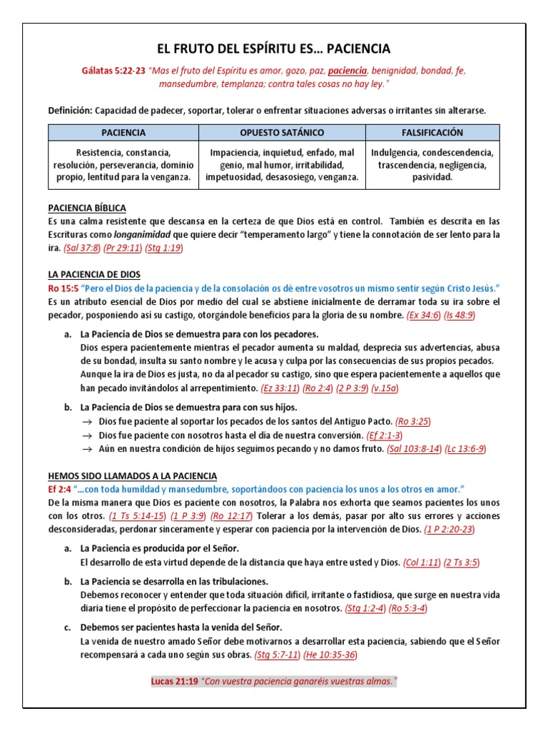 El Fruto Del Espiritu Es Paciencia | PDF | Paciencia | Pecado