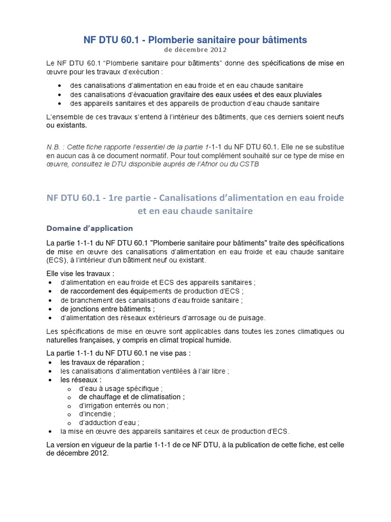 NF Dtu 60.1 PDF | PDF | Code de la construction et de l'habitation ...