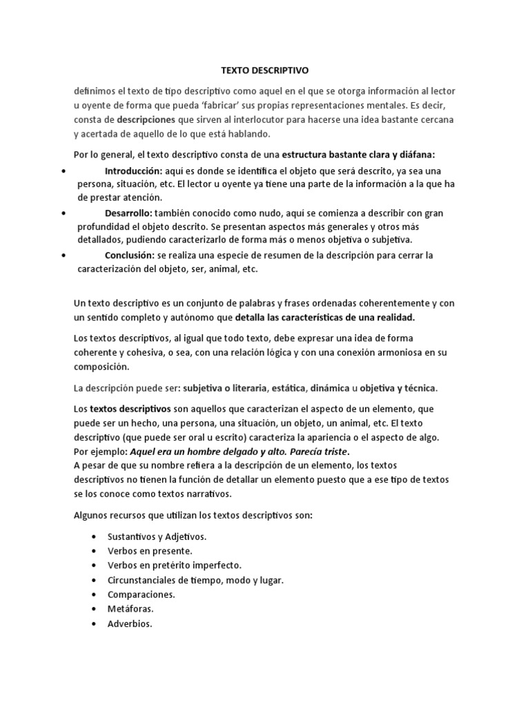 Estructura y Ejemplos de Textos Descriptivos | PDF | Metáfora | Adjetivo