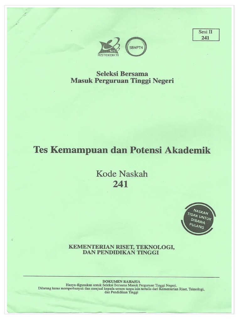 SBMPTN 2017 - TKPA - Kode 241 Asli (WWW - Defantri.com) | PDF
