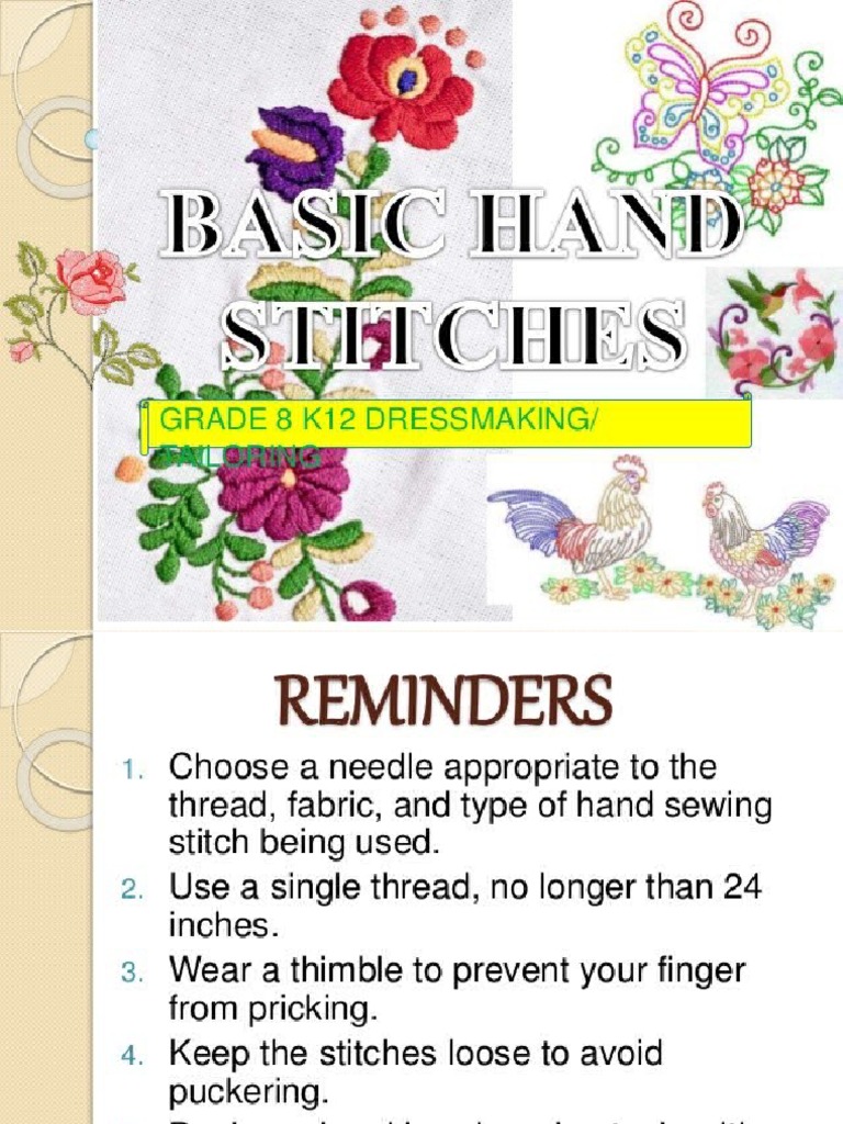 Basic Hand Stitches Grade 8 | PDF