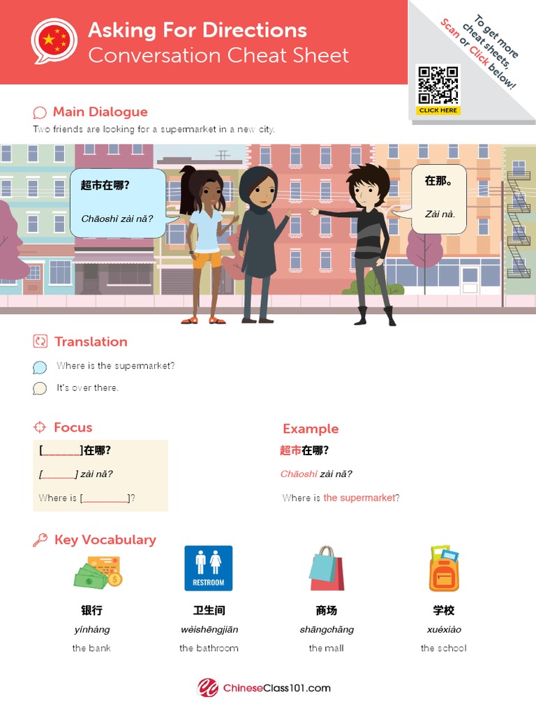 Chinese Directions Cheat Sheet | PDF | Grammar | Linguistics