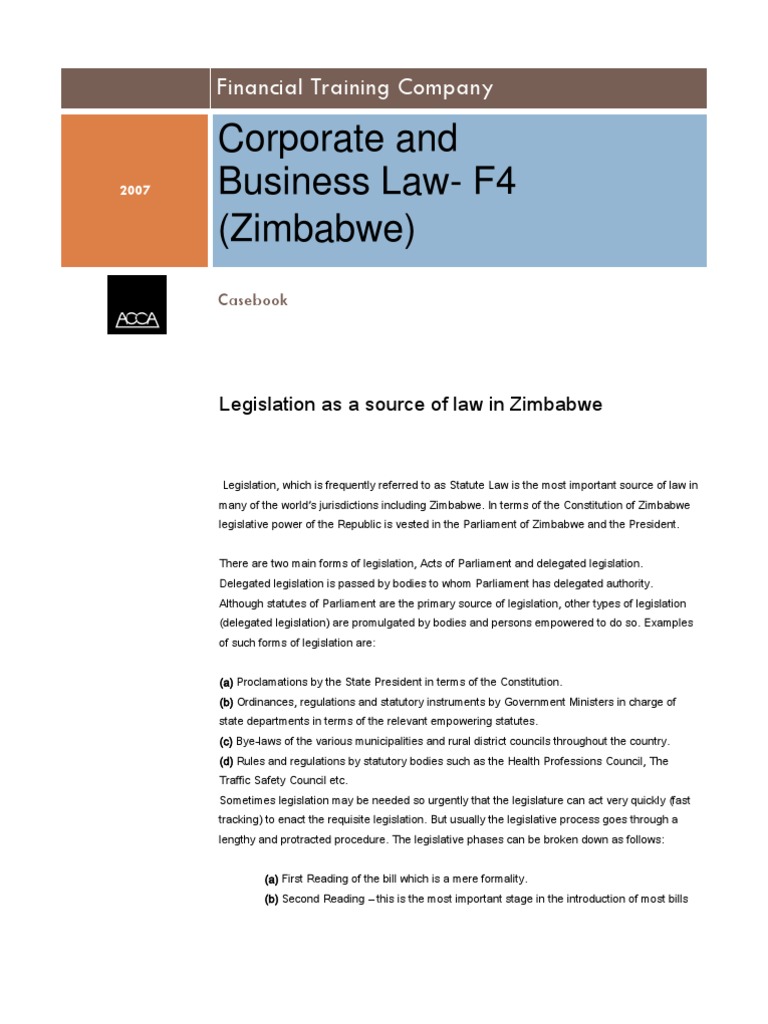 pdf contract law zimbabwe in (Zimbabwe): Law Business F4 and Corporate Financial