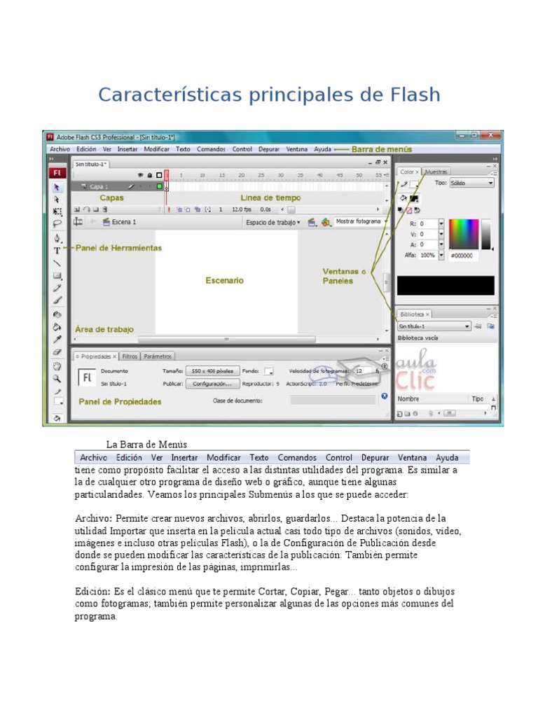 Características Clave de Adobe Flash | PDF | Color | Herramientas