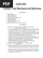 07M305 Fluid Mechanics and Machinery: Question Bank