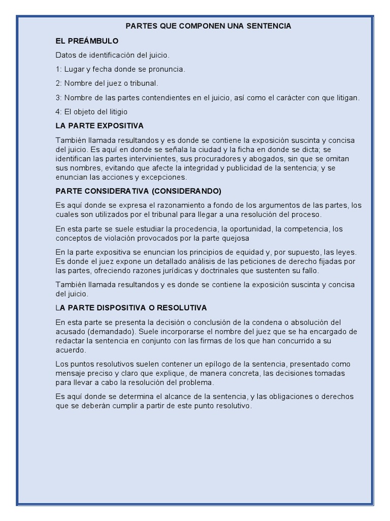 Partes Que Componen Una Sentencia | PDF