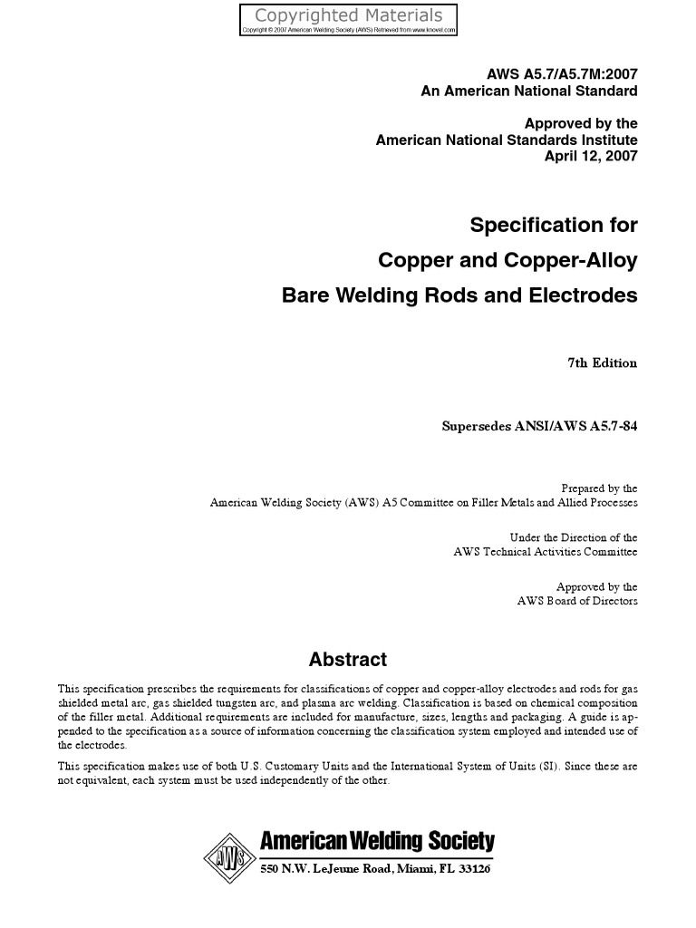 Specification For Copper and Copper-Alloy Bare Welding Rods and ...