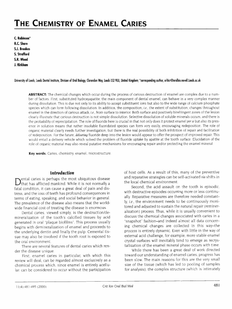 Enamel Caries: Chemical Changes Explained | PDF | Tooth Enamel | Human ...