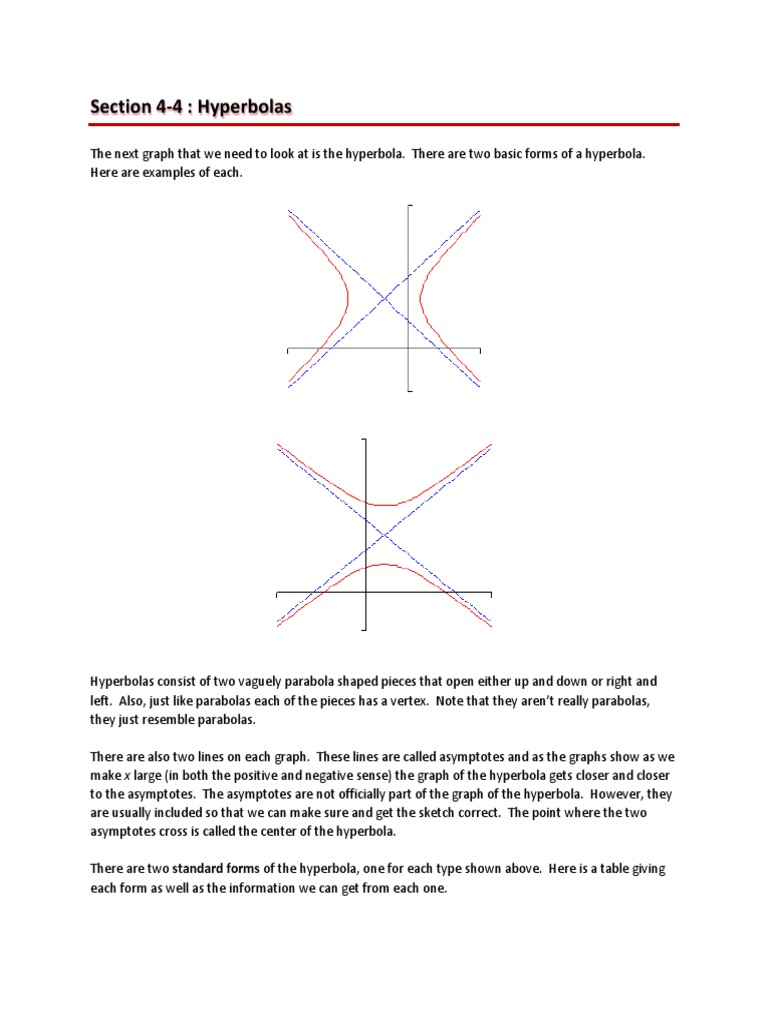 Paul's Notes Hyperbolas PDF Asymptote Analytic Geometry