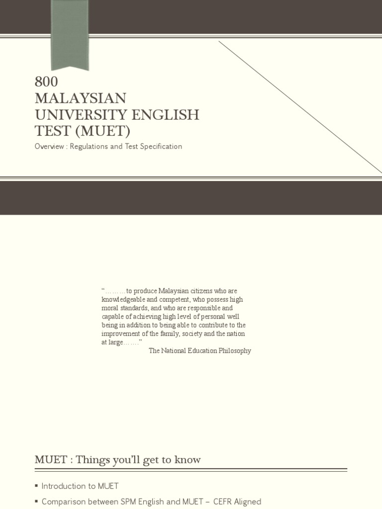 800 Malaysian University English Test (Muet) : Overview: Regulations ...