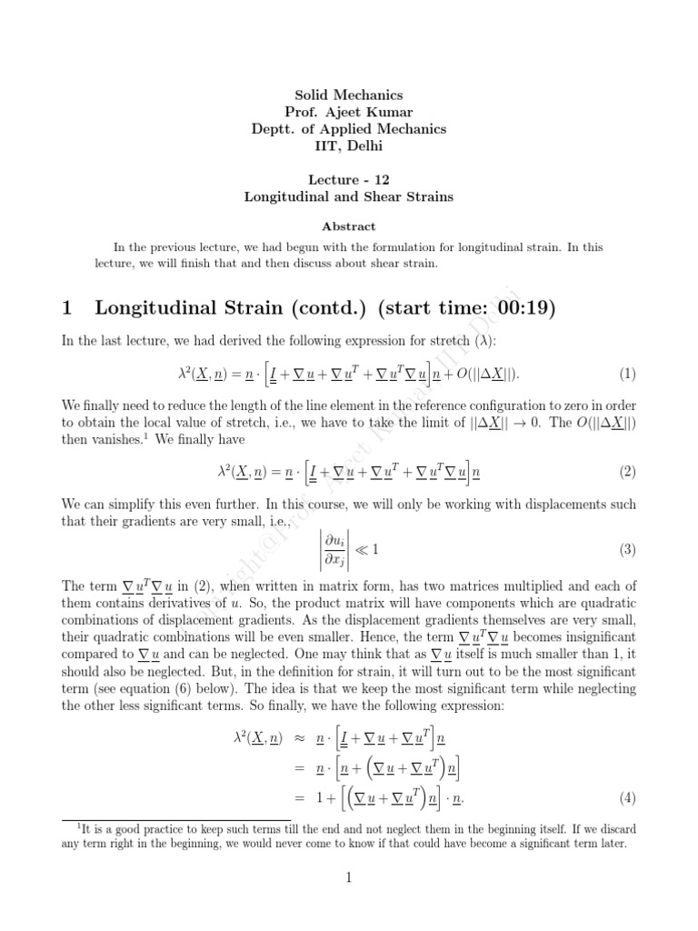 Longitudinal Strain Formulation Explained | PDF | Deformation ...