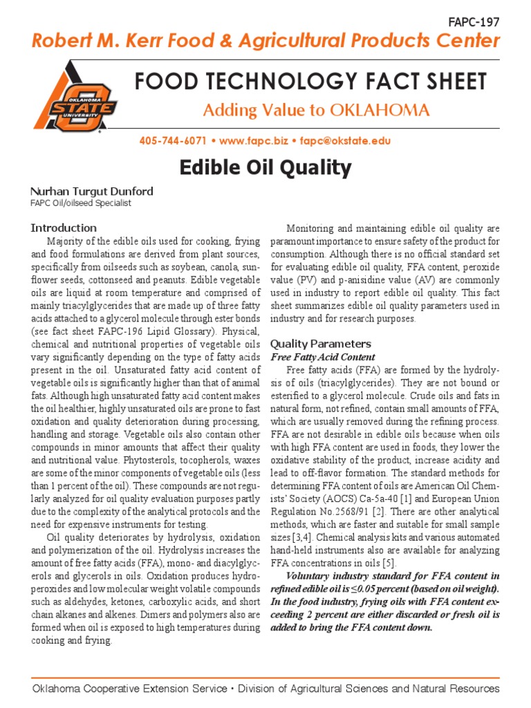 Monitoring and Maintaining Edible Oil Quality Key Parameters for