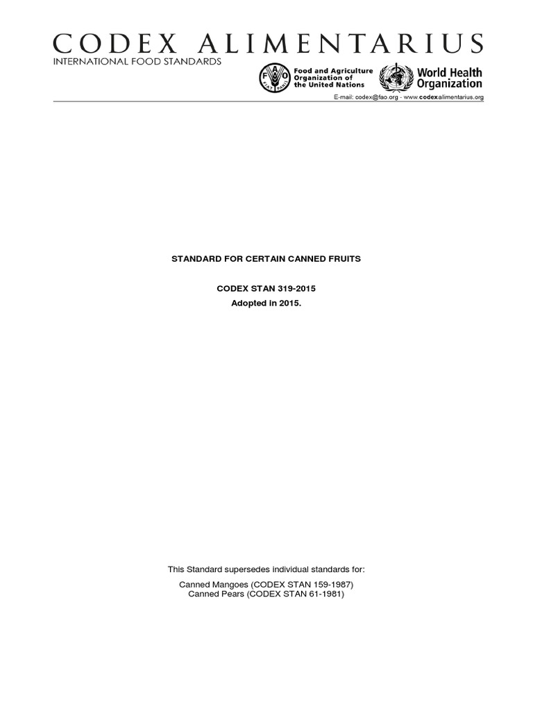 Standard For Certain Canned Fruits PDF Mango Foods