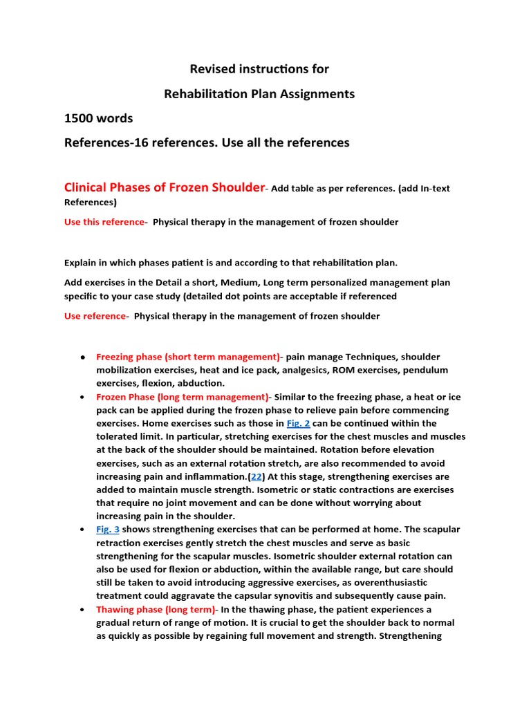 Rehabilitation Plan for Frozen Shoulder | PDF | Shoulder | Physical Therapy