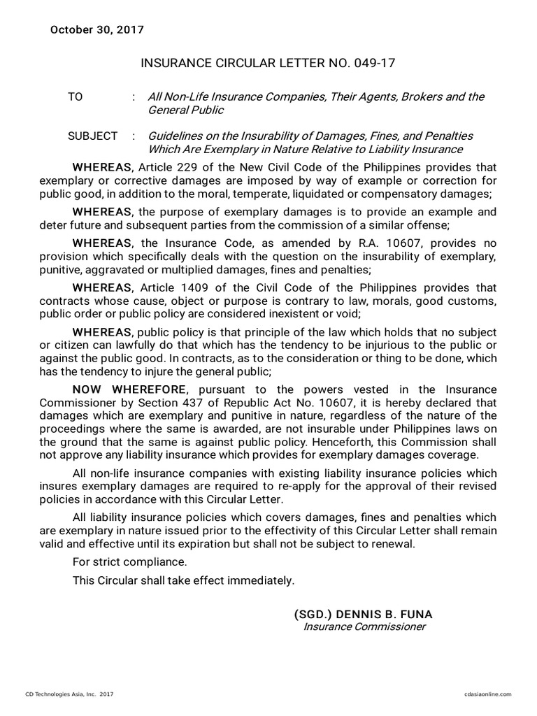 Guidelines on the Insurability of Damages, Fines, and Penalties Which