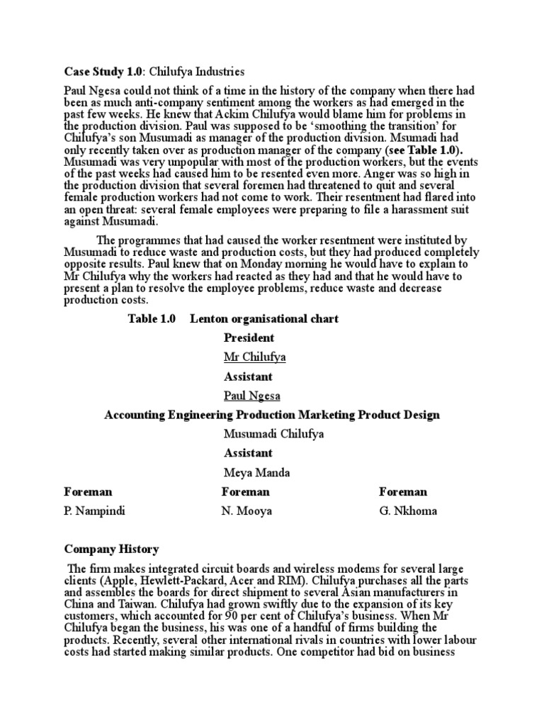Chilufya Industries: Employee Resentment Case Study | PDF | Supervisor ...