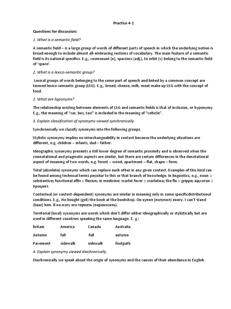 Practice 4-1 Questions For Discussion | PDF | Semantics | Part Of Speech