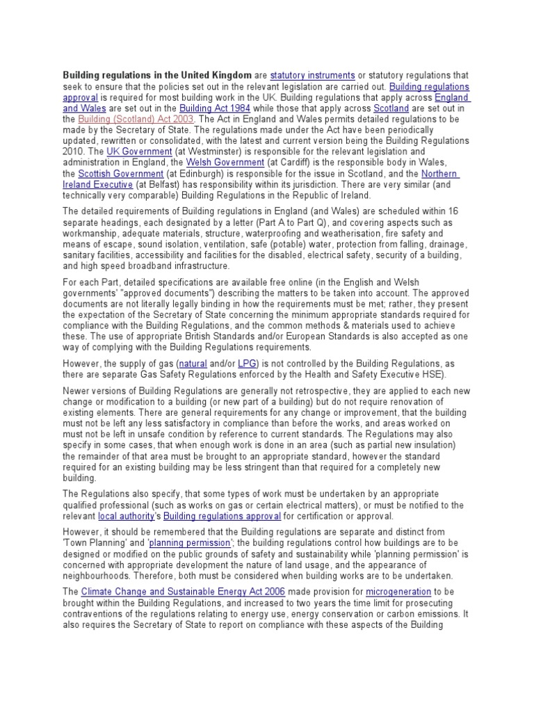 UK Building Regulations Overview | PDF | Government | Science