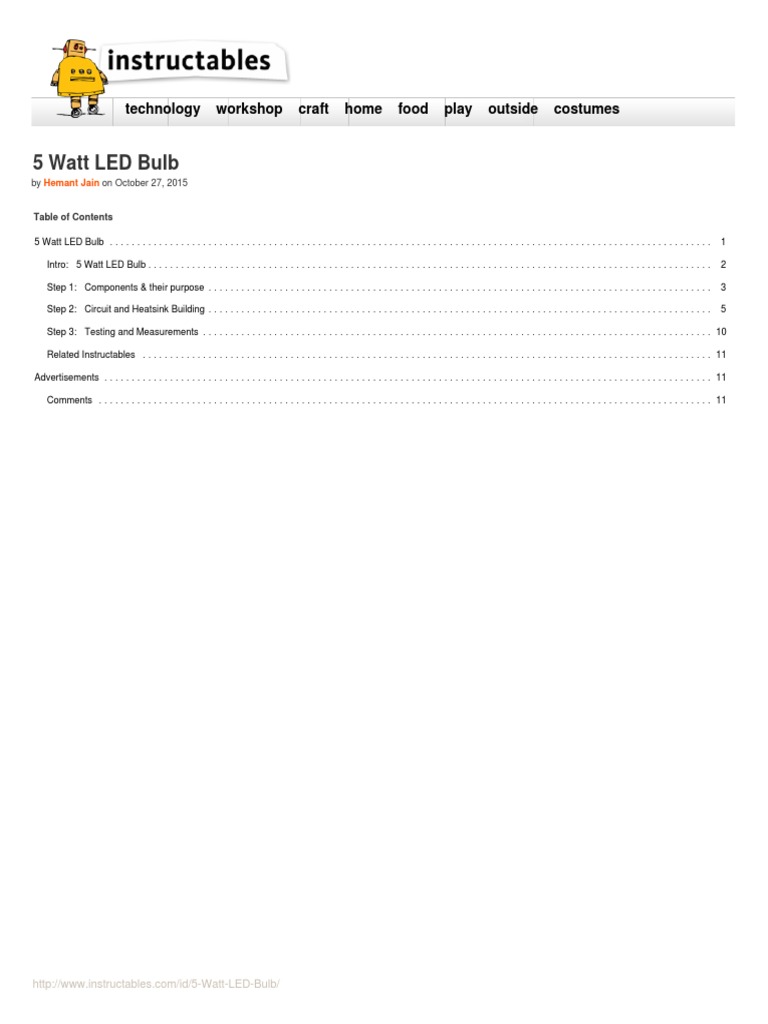 Build a 5 Watt LED Bulb Guide | PDF | Capacitor | Electrical Resistance ...