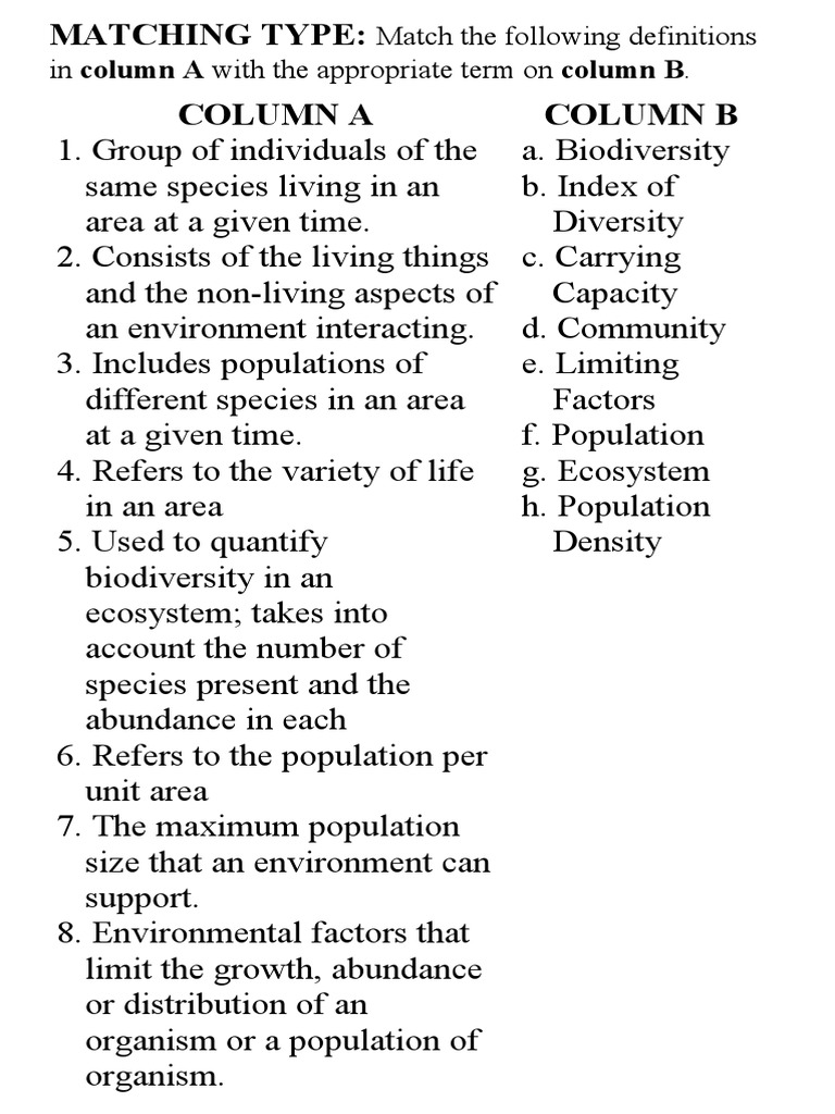Ecology Terms and Definitions Matching | PDF | Social Science ...